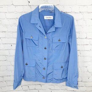 CALVIN KLEIN SKY BLUE DRAWSTRING WAIST BUTTON FRONT WIND BREAKER JACKET - XS